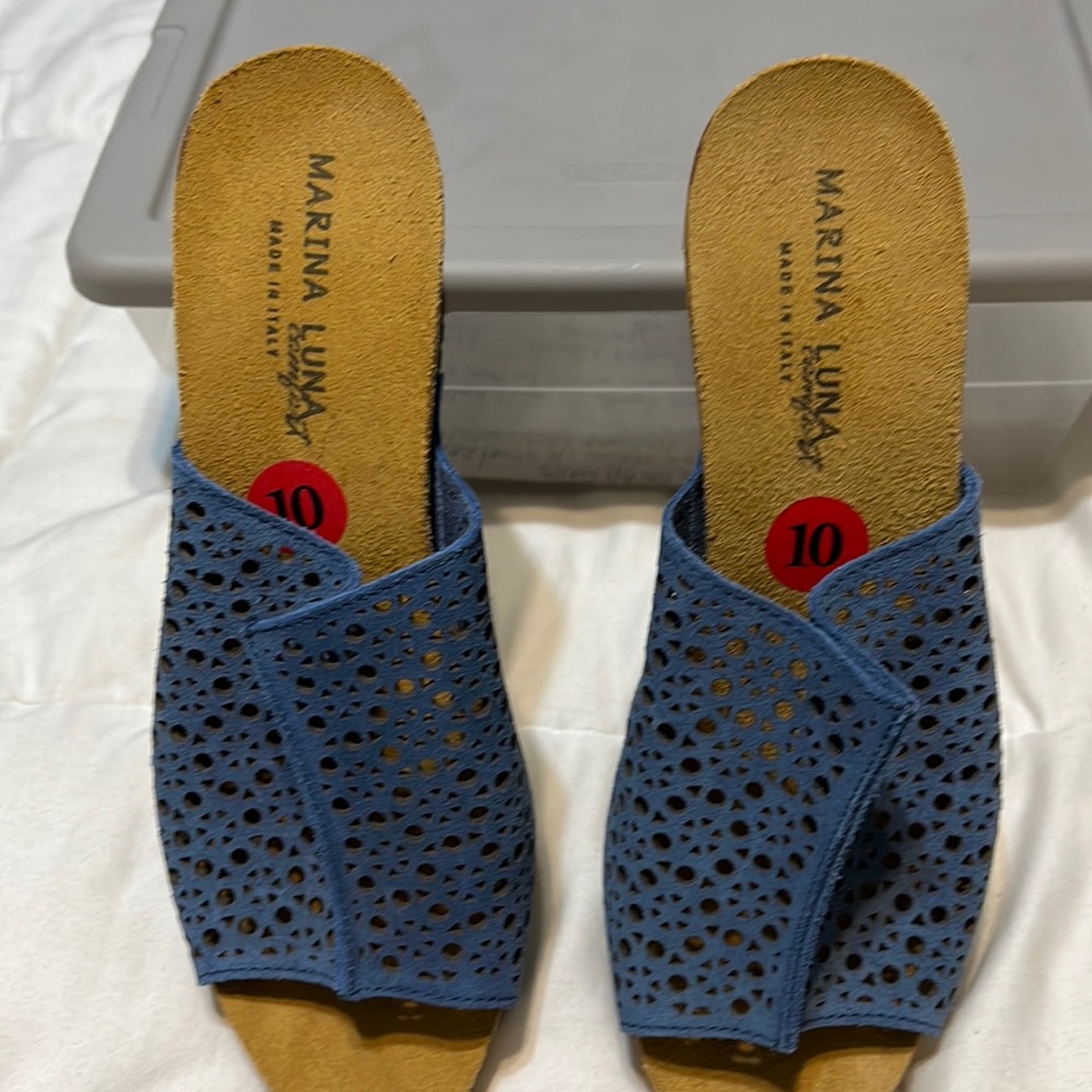 Marina, Luna comfort, Italian suede blue wedges. Size 10 worn twice